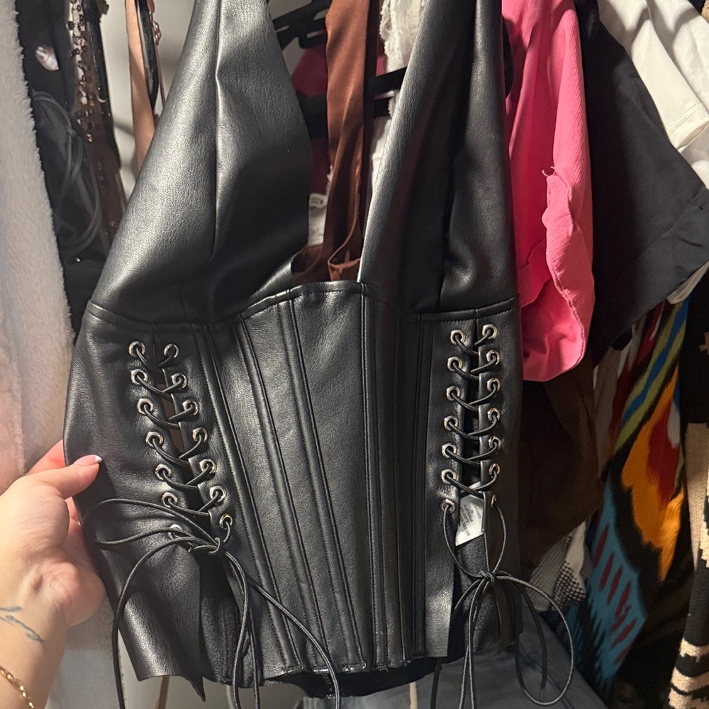 White Fox Boutique Black Leather Top